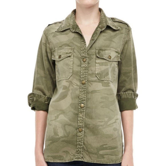 Current/Elliot The Perfect Shirt Button Up Distressed Camouflage Print Shirt - Picture 1 of 9